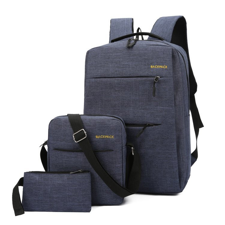 New Casual Men's Backpack Three-piece Outdoor Travel Computer Backpack 