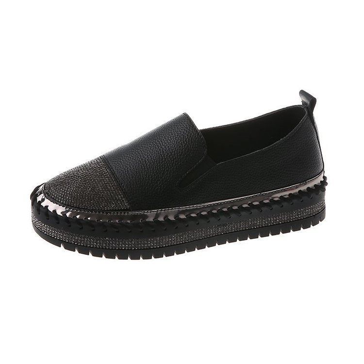 Slip-on Leather Platform Rhinestone Slip-on Shoes
