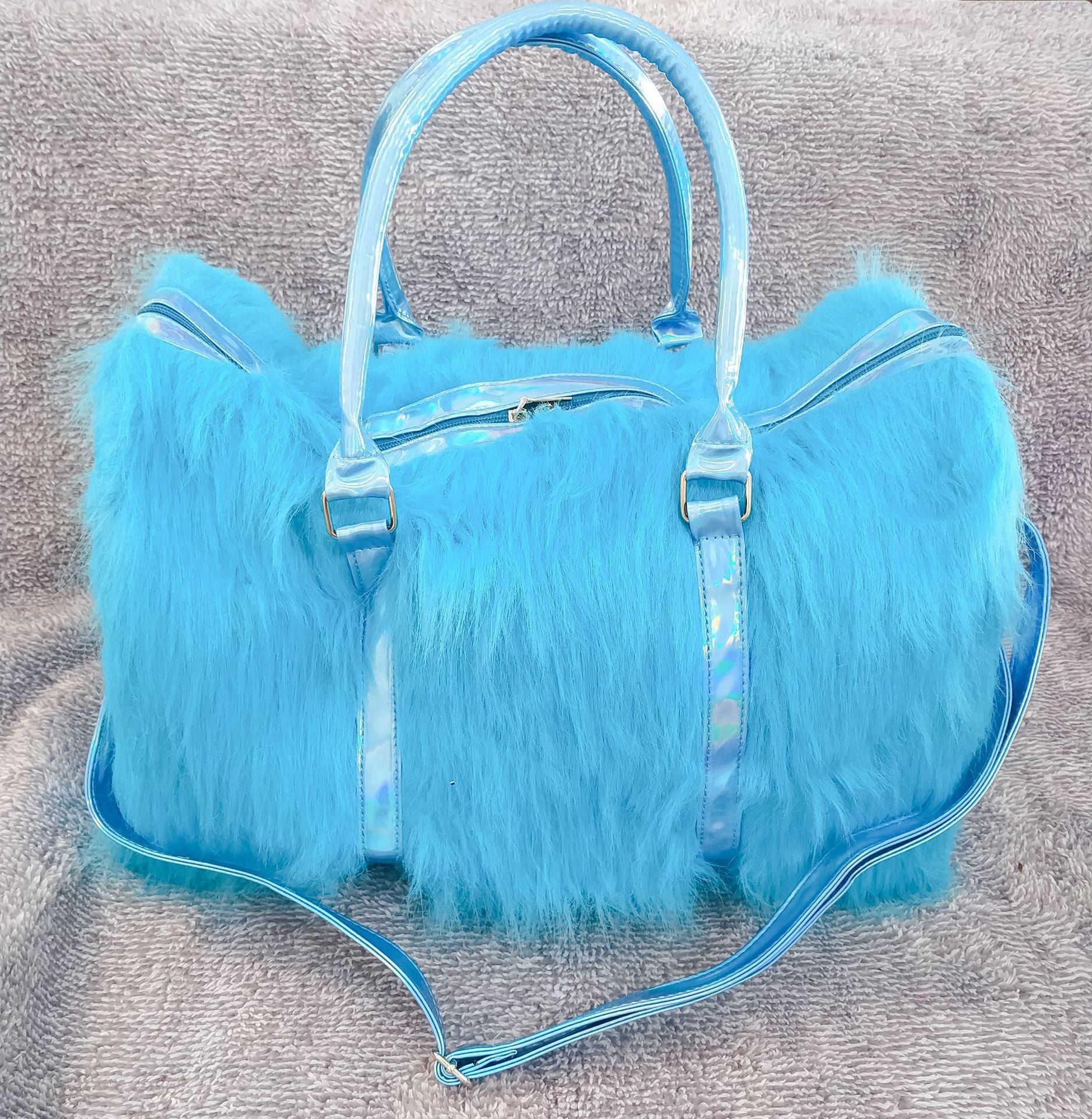 Laser Symphony  Faux Fur Plush Oversized Travel Bag