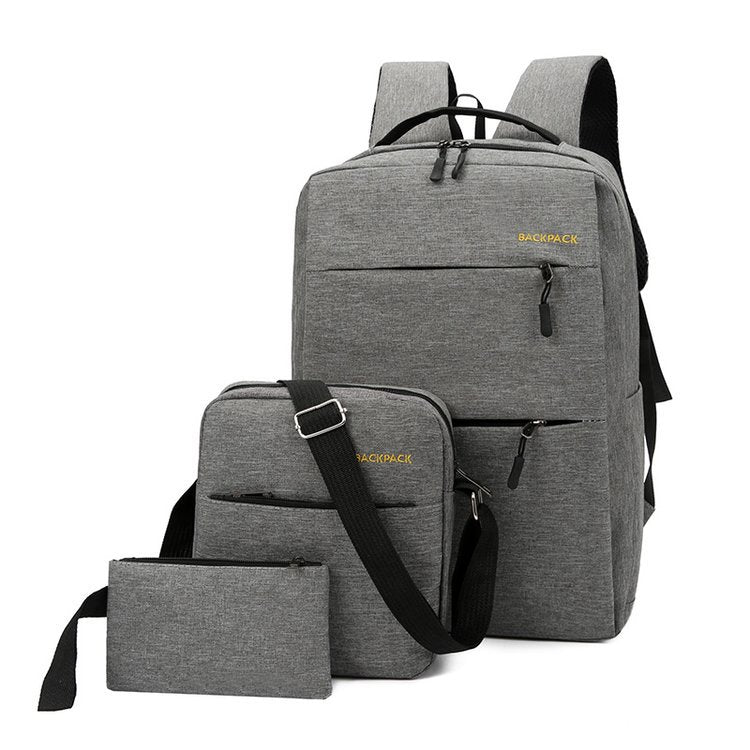 New Casual Men's Backpack Three-piece Outdoor Travel Computer Backpack 