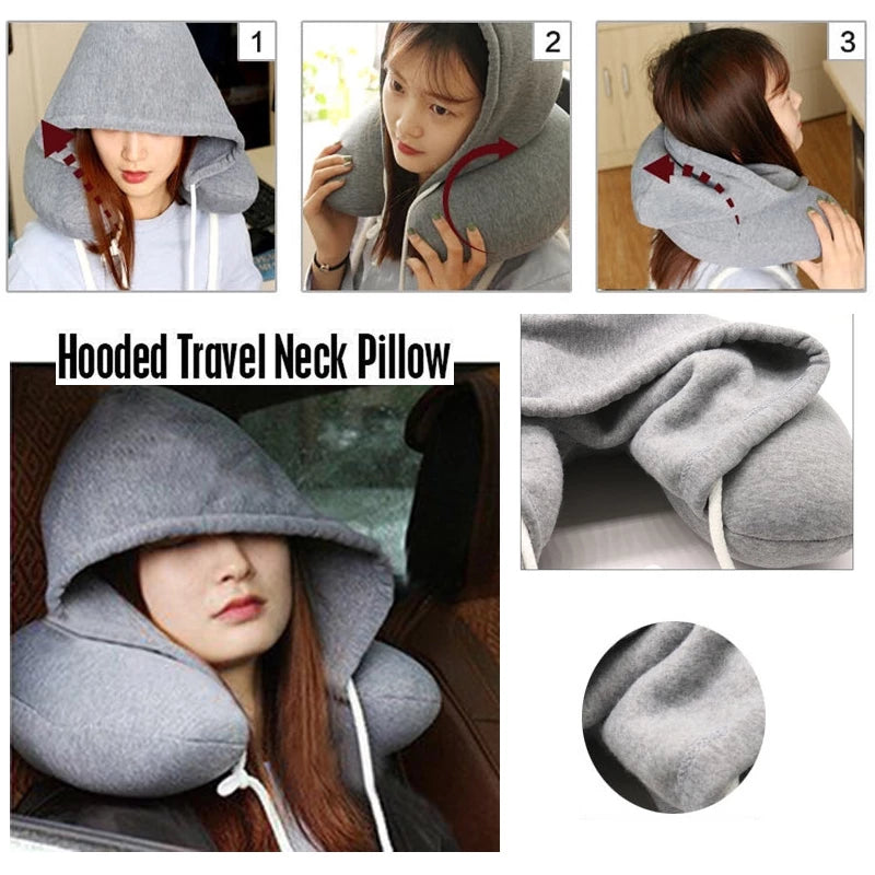 Airplane Travel Hooded U-Shaped Pillow