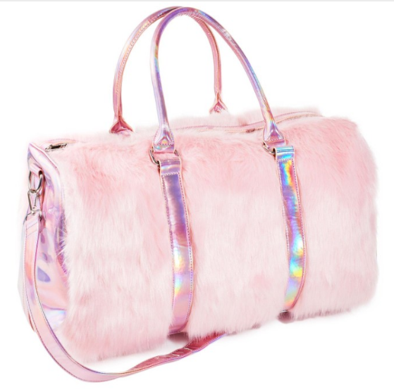 Laser Symphony  Faux Fur Plush Oversized Travel Bag