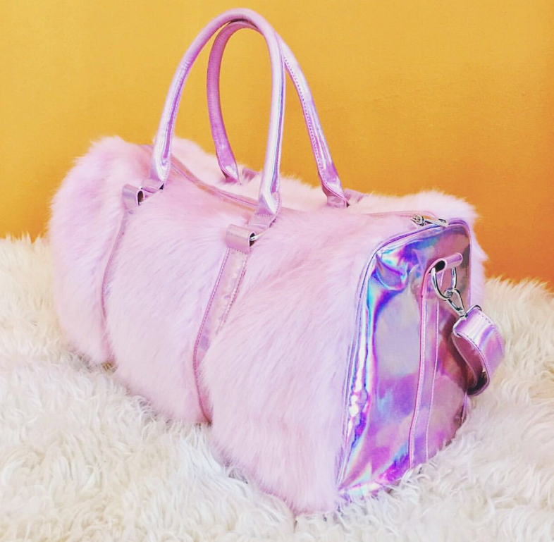 Laser Symphony  Faux Fur Plush Oversized Travel Bag