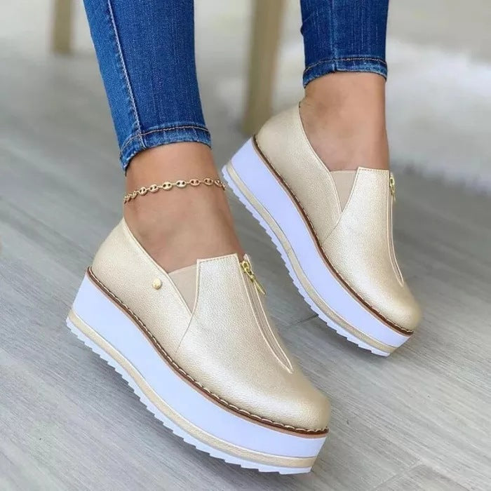 Zipper Flat Shoes Slip On Platform Loafers Women