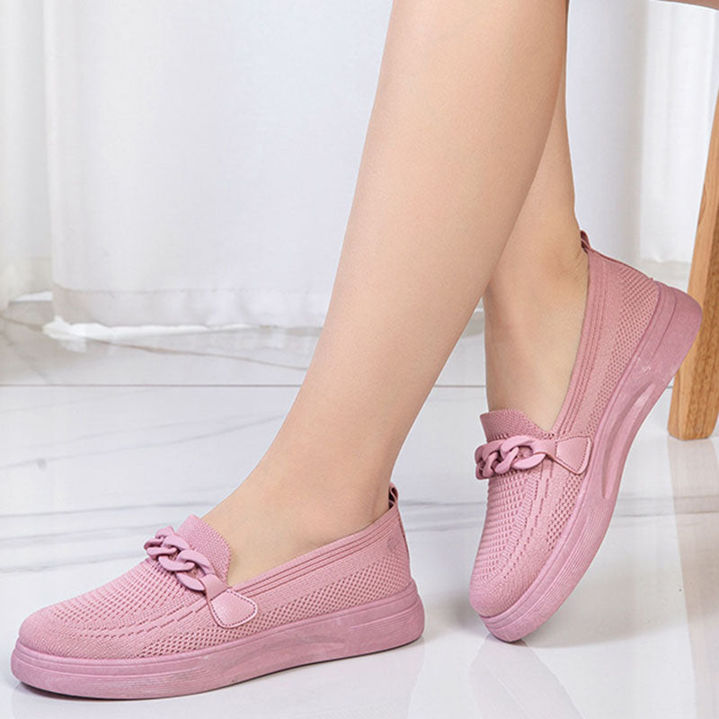 Chain Flats Shoes For Women Slip On Round Toe Comfortable Shoes