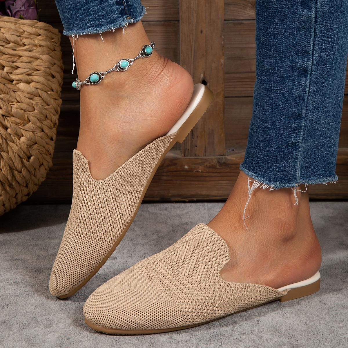 Mesh Sandals Summer Round Toe Slip On Flat Slippers Casual Loafers