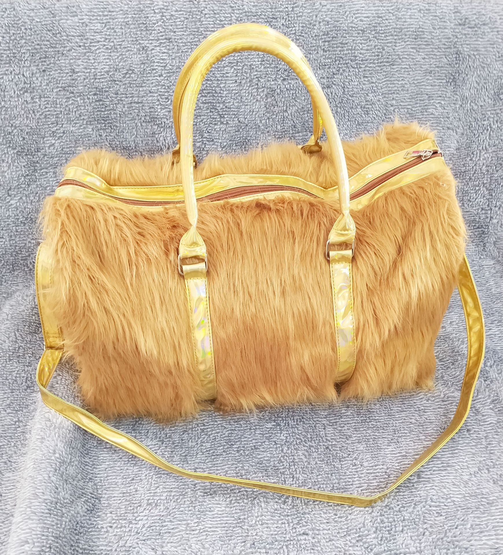 Laser Symphony  Faux Fur Plush Oversized Travel Bag